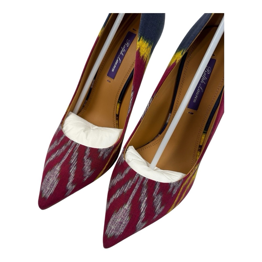 Ralph Lauren Purple Label Celia Navy Ikat Canvas Heels Pumps 38.5 EU US 8 NIB - Picture 3 of 9